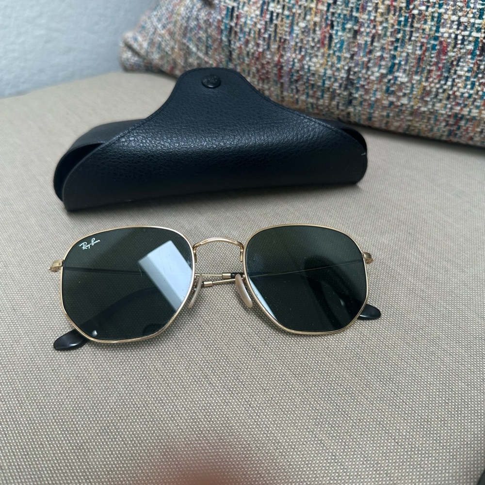 Ray-Ban Gold Frame Sunglasses with Black Lenses